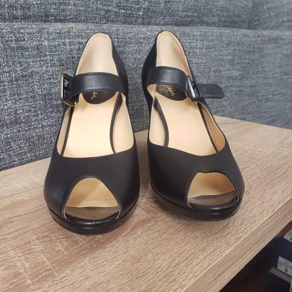 Cole Haan black open toe wedge heel size 9 - Picture 2 of 13